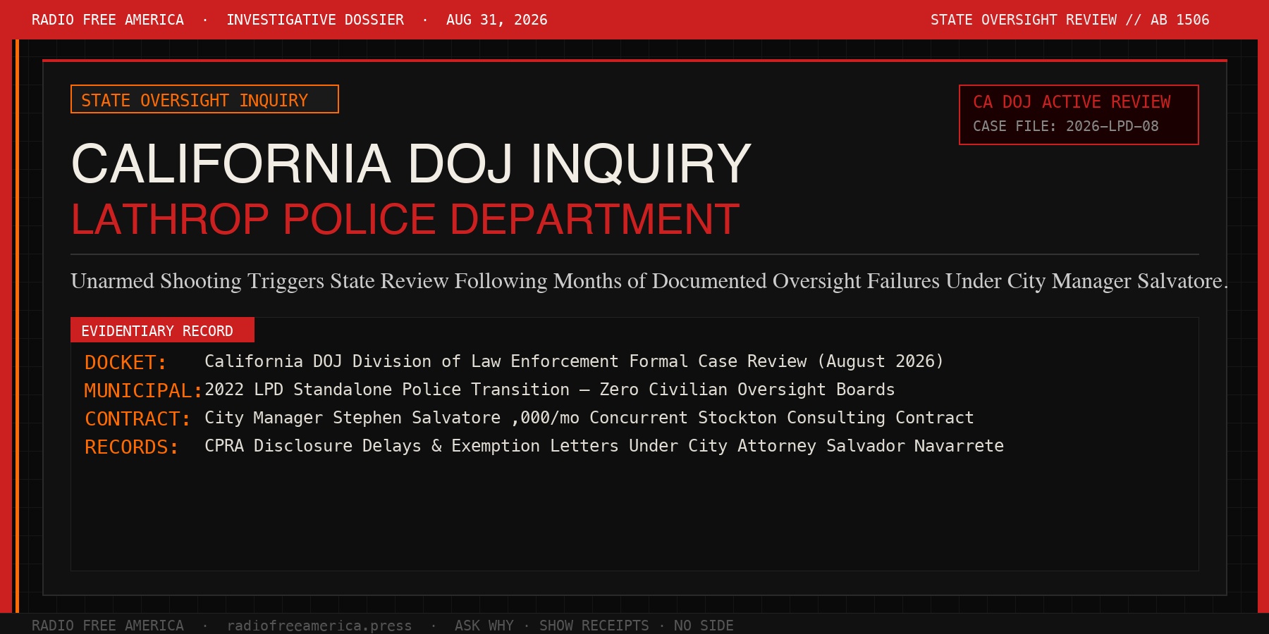 California DOJ Lathrop Police Department Investigation Docket